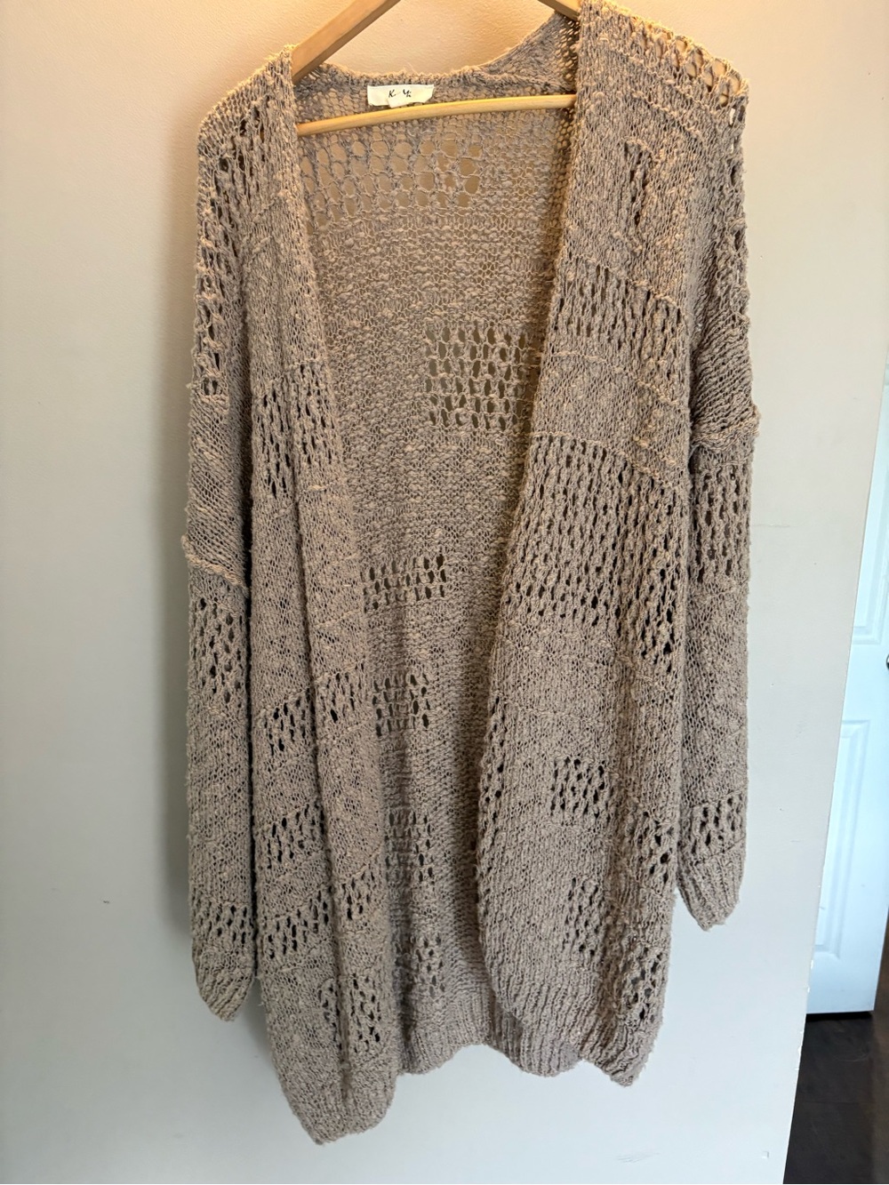 Open-Stitch Taupe Women's Cardigan Sweater